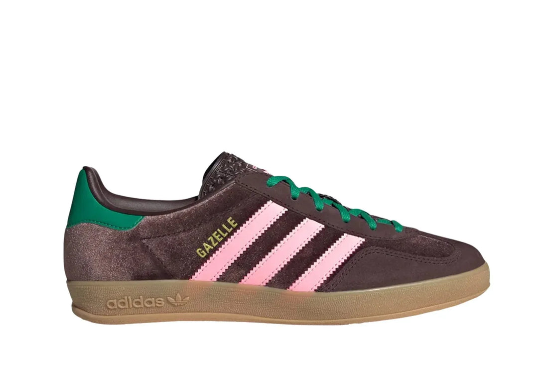 Adidas Gazelle Indoor Dark Brown Glow Pink Court Green Marrom - 44SHOES