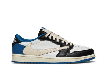 Air Jordan 1 Retro Low Fragment Design x Travis Scott Couro Branco Preto Azul - 44SHOES