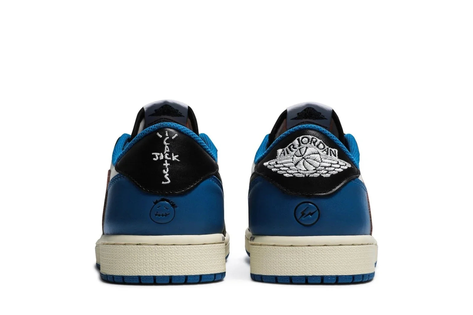 Air Jordan 1 Retro Low Fragment Design x Travis Scott Couro Branco Preto Azul - 44SHOES